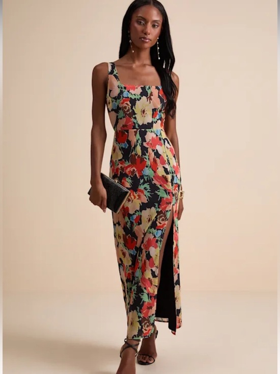 Lulus Dresses & Skirts - Lulu's Miya Black Multi Floral Sleeveless Maxi Dress